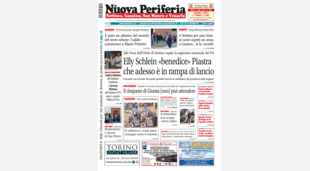 In edicola La Nuova Periferia di Settimo del 16 giugno