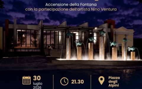 Settimo, si accende la fontana “Come pesci fuor d’acqua” in piazza degli Alpini