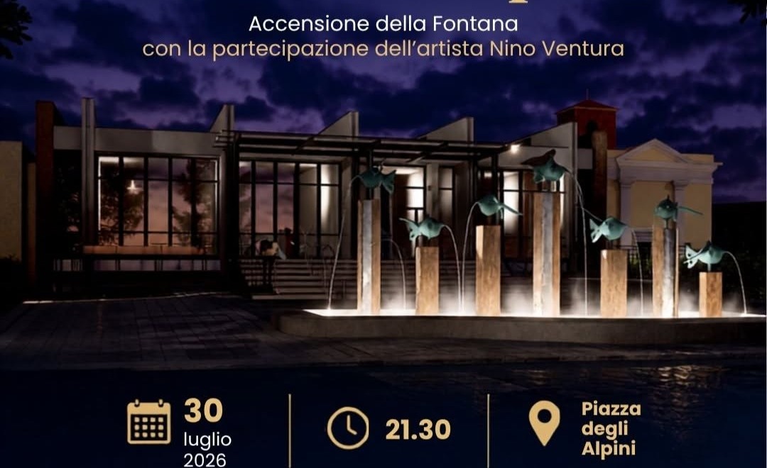 Settimo, si accende la fontana “Come pesci fuor d’acqua” in piazza degli Alpini